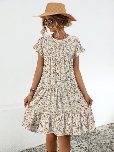 Women's ditsy floral frill dress - detail