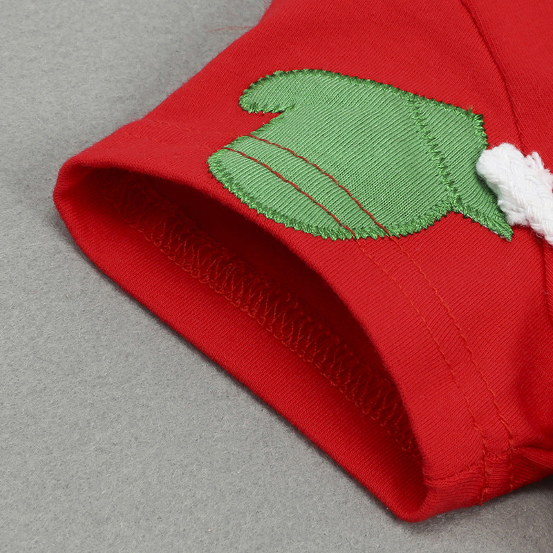 Red baby Christmas romper with snowman and a matching hat with antlers