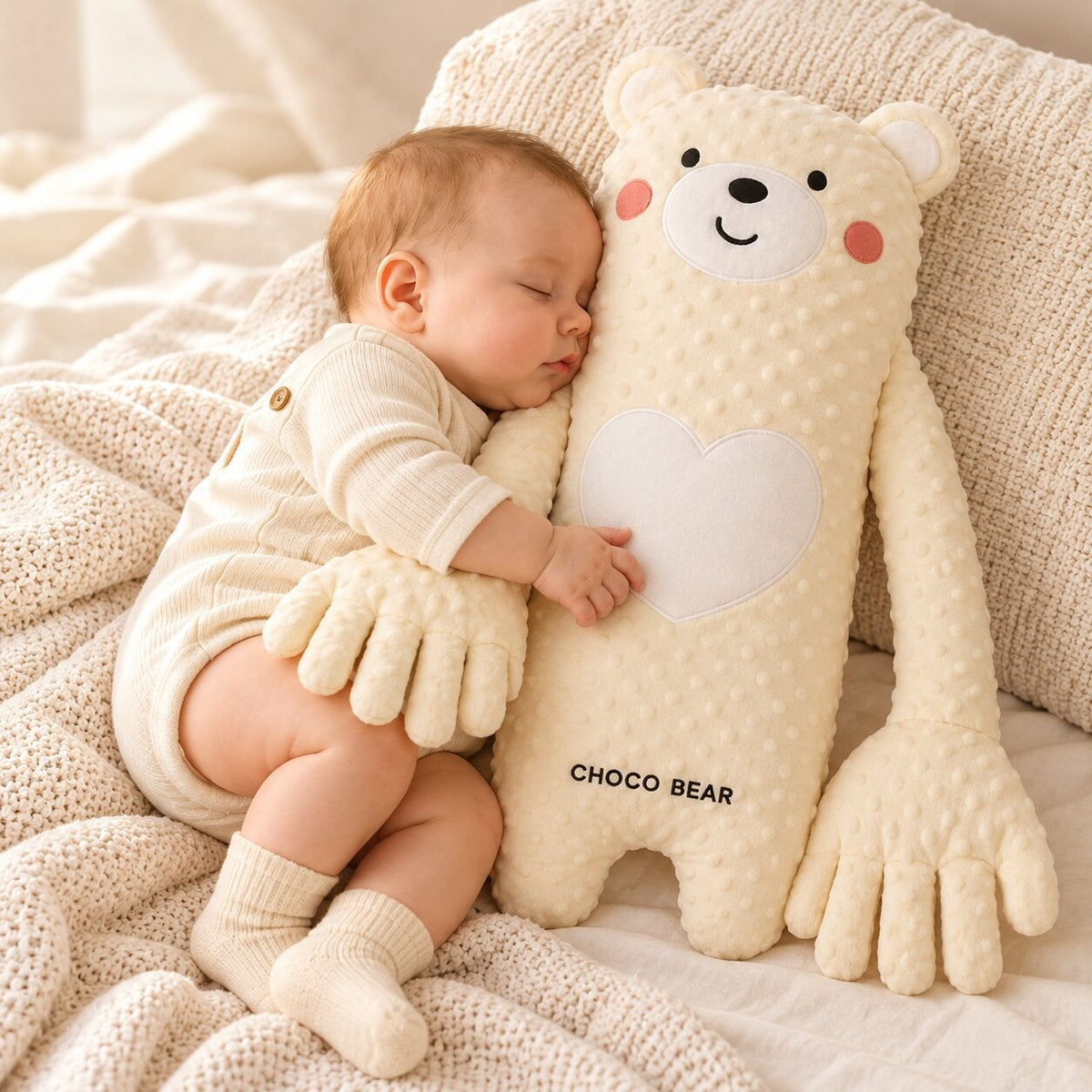 Baby sleep soft toy with a gentle tapping motion and long arms - bear