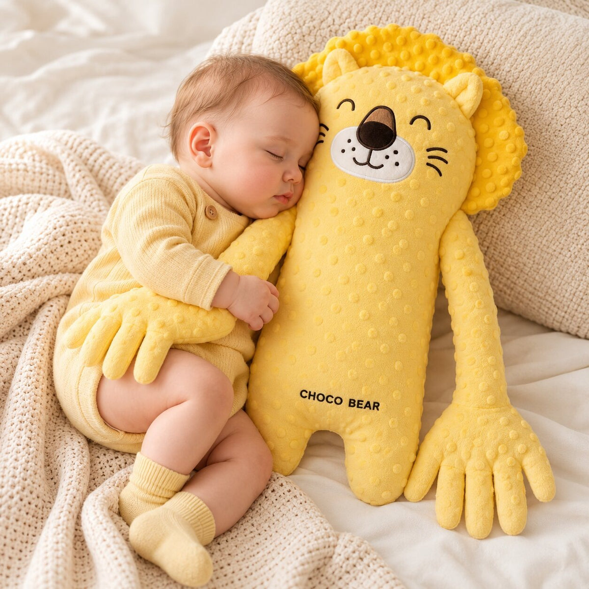 Baby sleep soft toy with a gentle tapping motion and long arms - lion