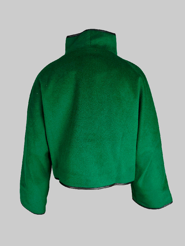 Cropped cape jacket with a high stand collar and contrast edging