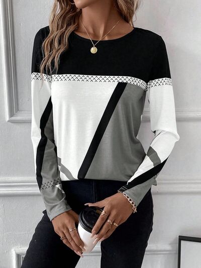Women's colour block long sleeve top - detail
