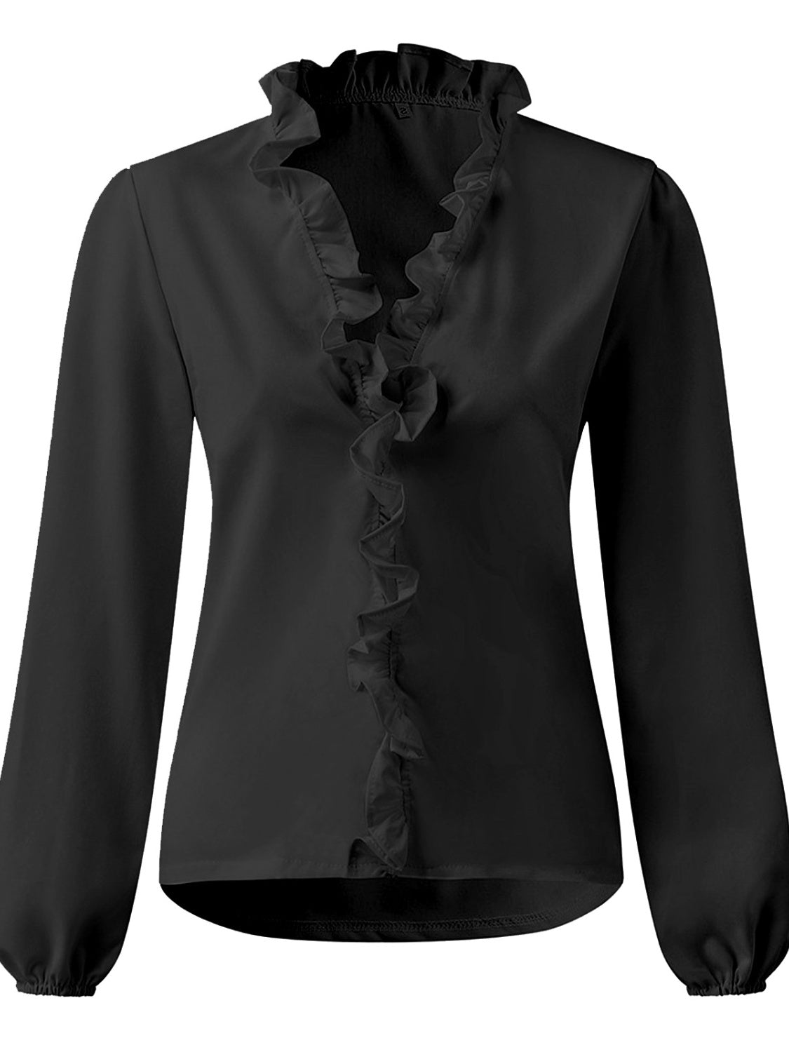 Women's ruffled V-neck blouse in Black