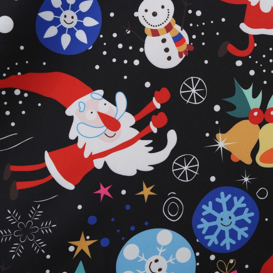 Women's black Christmas dress with snowman print skirt and a slim belt
