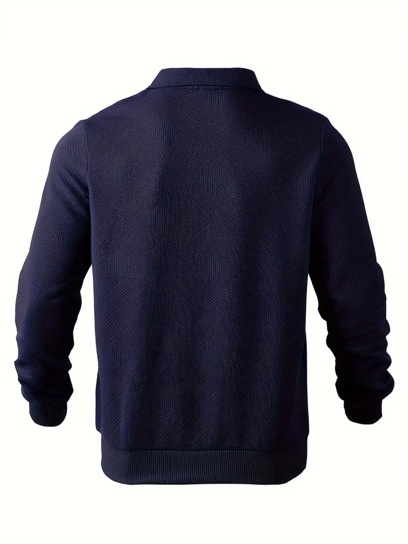 Men's zip-neck sweatshirt with diamond texture, front view