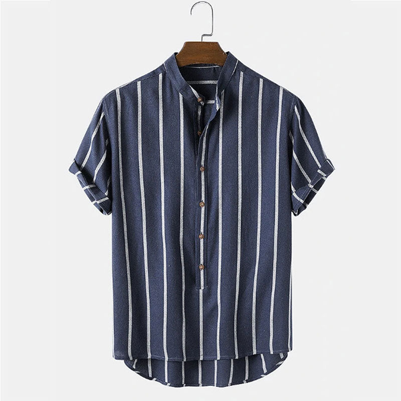Men's Summer Two-Piece Set - Short-Sleeve Shirt & Shorts in White — detail view