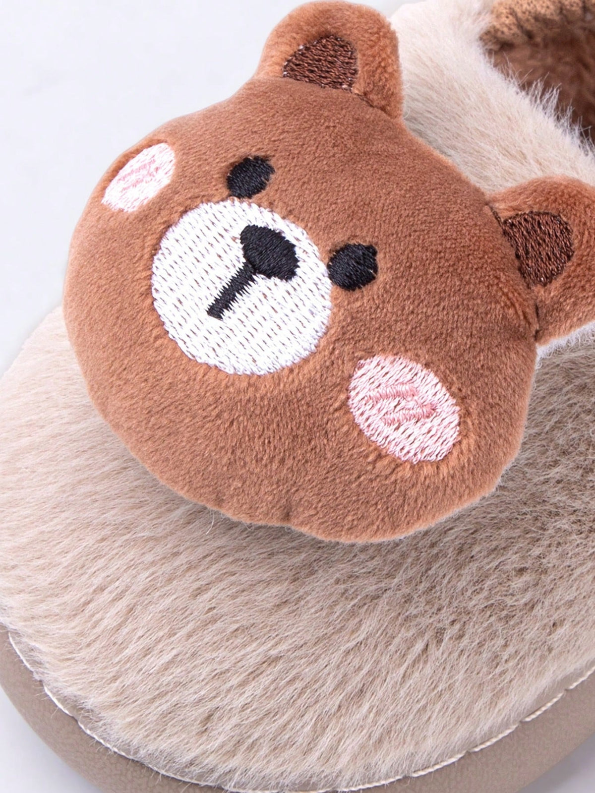 Plush slippers for boys with a bear face on the toe, brown plush lining and a ribbed collar - view 4