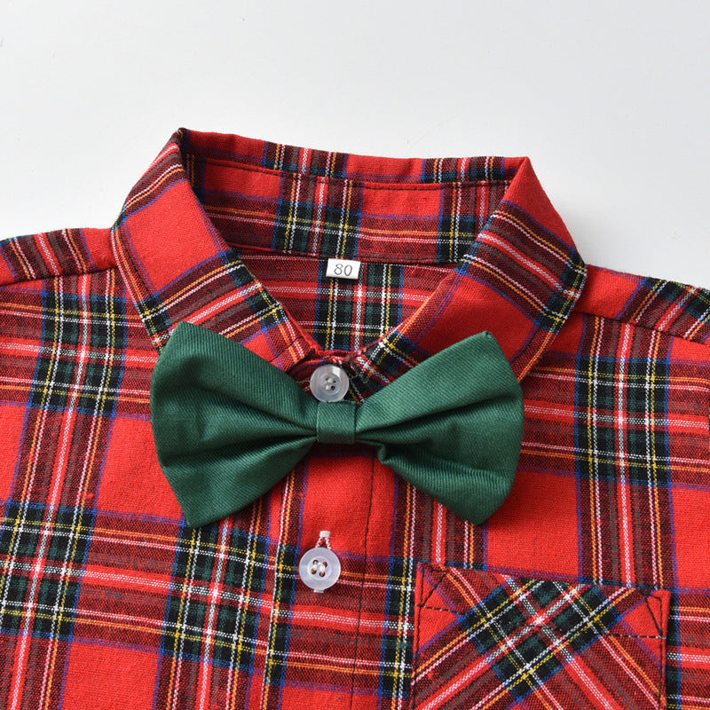 Boys' Christmas outfit with a shirt, bow tie and trousers with braces