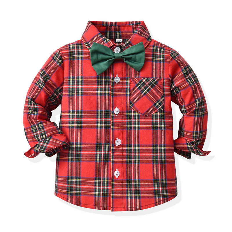 Boys' Christmas outfit with a shirt, bow tie and trousers with braces