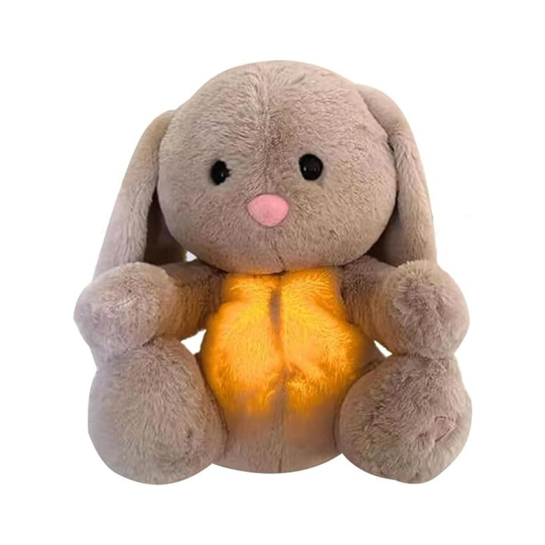 Breathing bunny soft toy with a glowing tummy