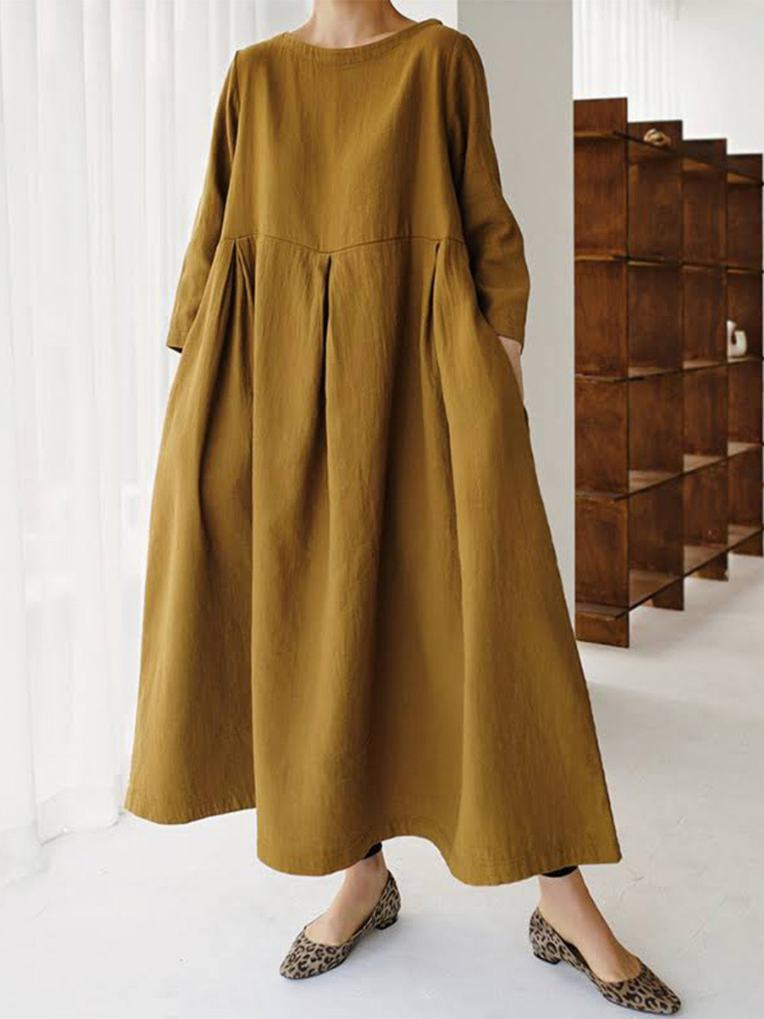 Women's Ivonne Cotton Maxi Dress – Side Pockets Casual – feature detail