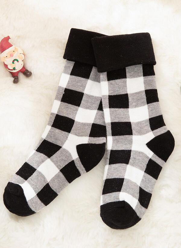 Tall buffalo check Christmas socks with a wide turned-down cuff