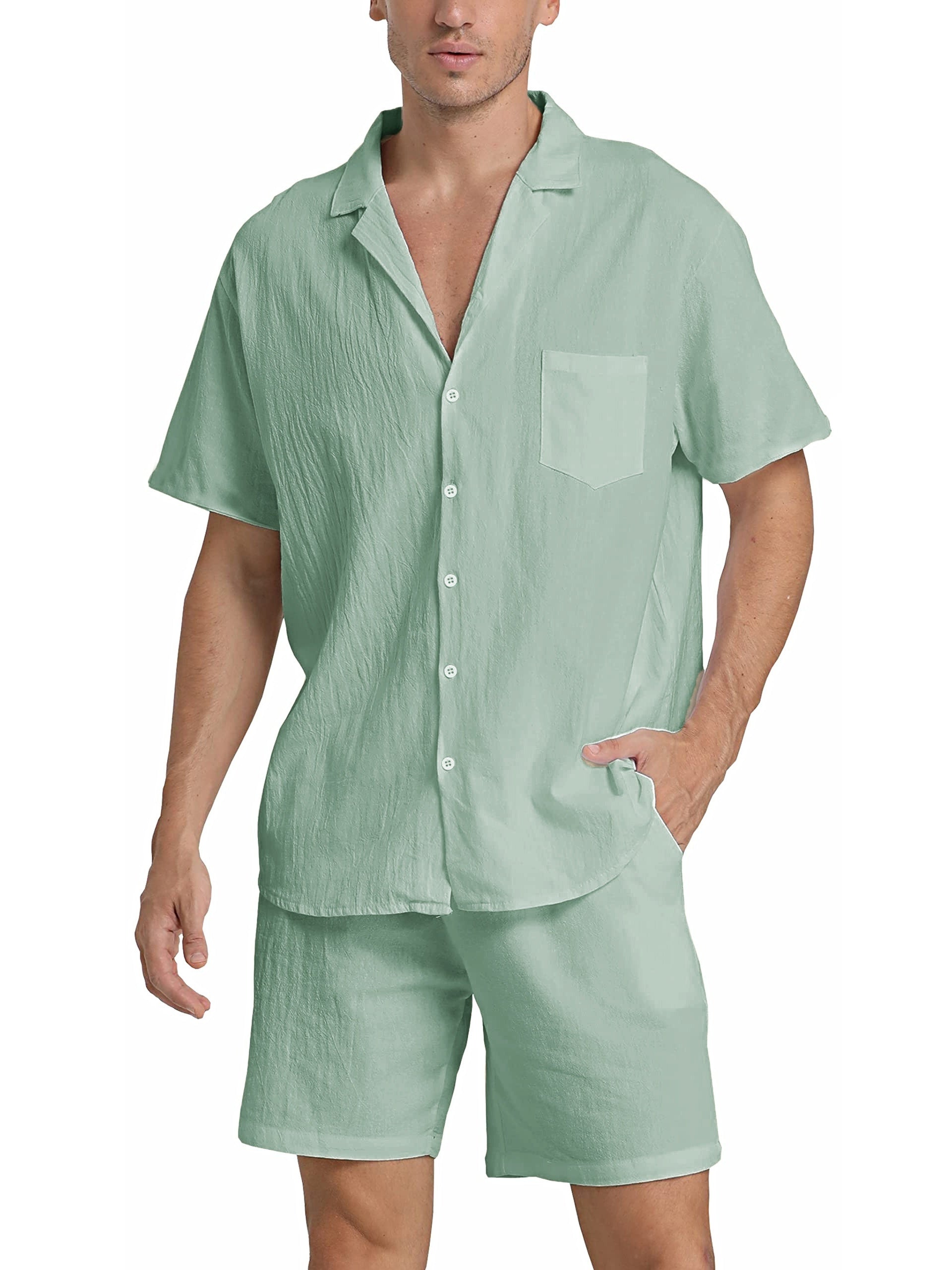 Men's Premium Linen Co-Ord Set - Breathable Summer Two-Piece in Navy — close-up