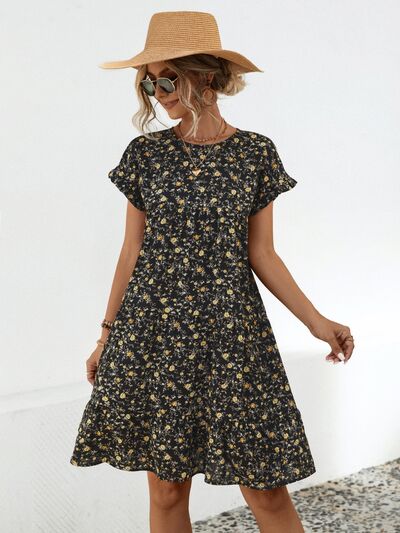 Women's ditsy floral frill dress - detail