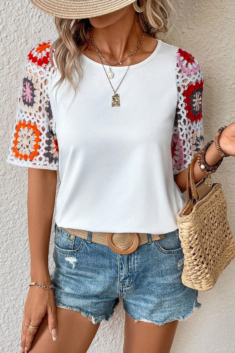 Women's crochet sleeve top in White