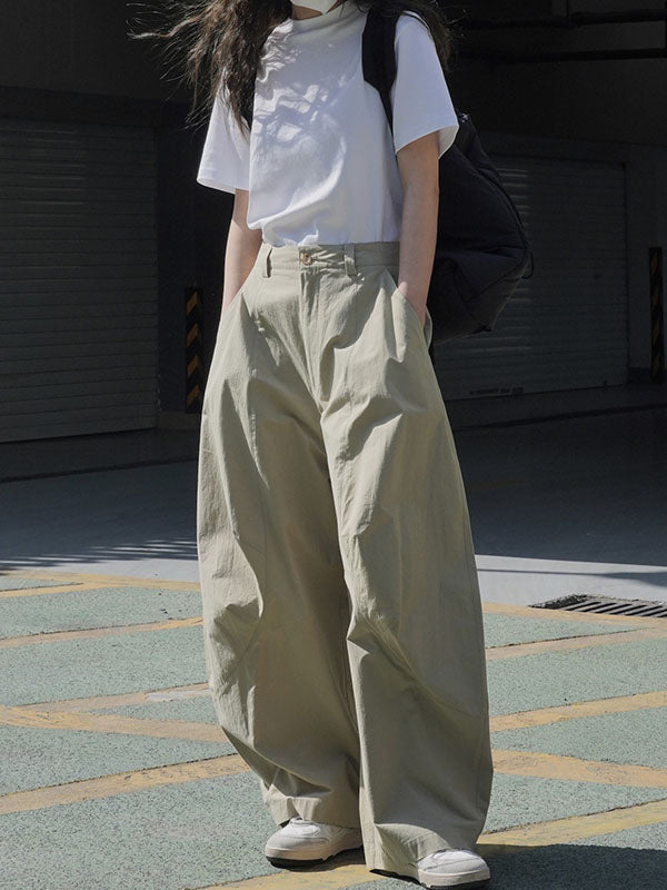 Wide-leg barrel trousers in cotton with curved knee seams