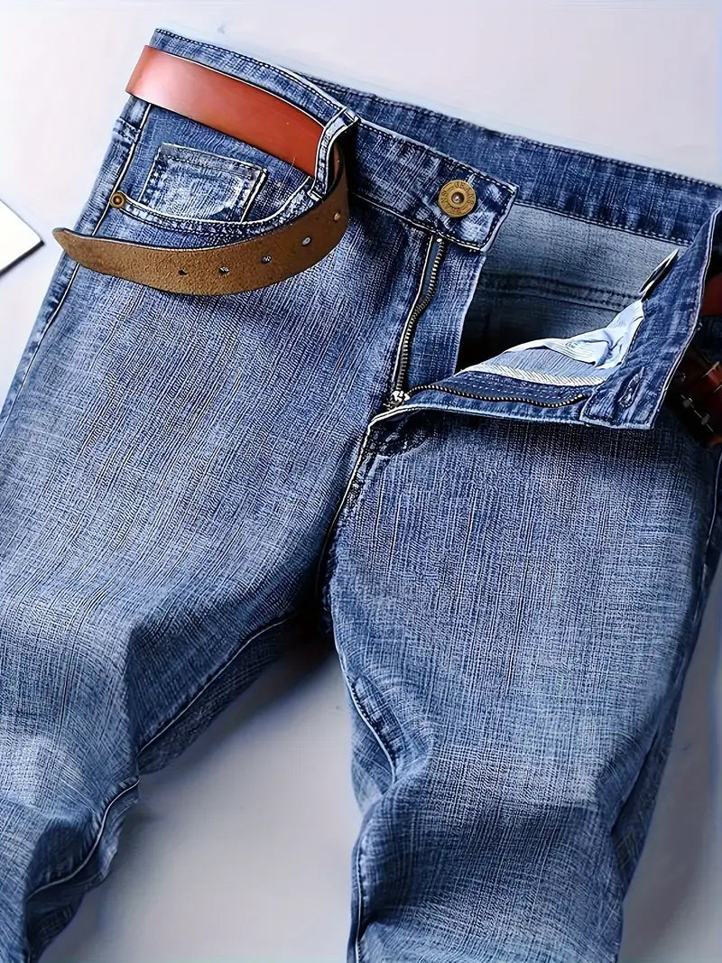 Men's Slim Fit Denim Jeans - Blue and Black - detail view | SAINT DOR