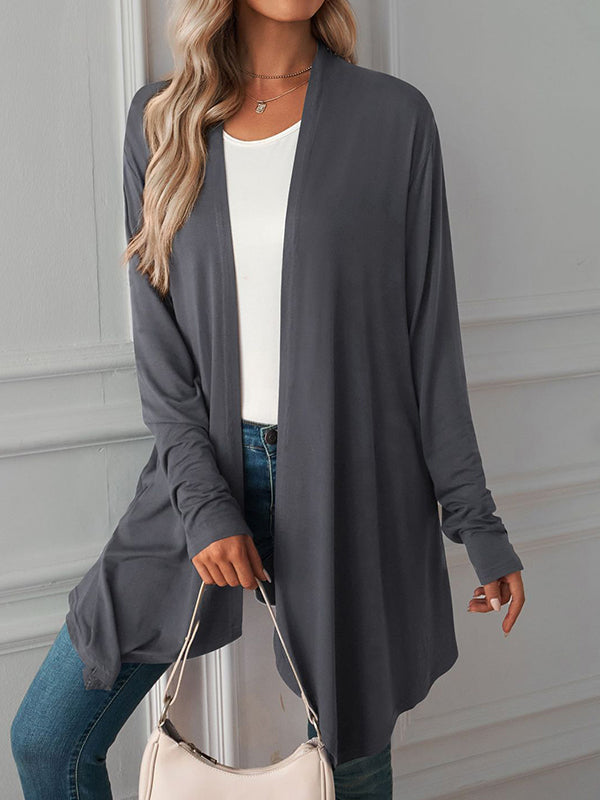Light waterfall jacket with a draped collar and an open front
