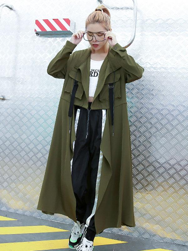 Longline duster coat with a draped lapel and a drawstring waist