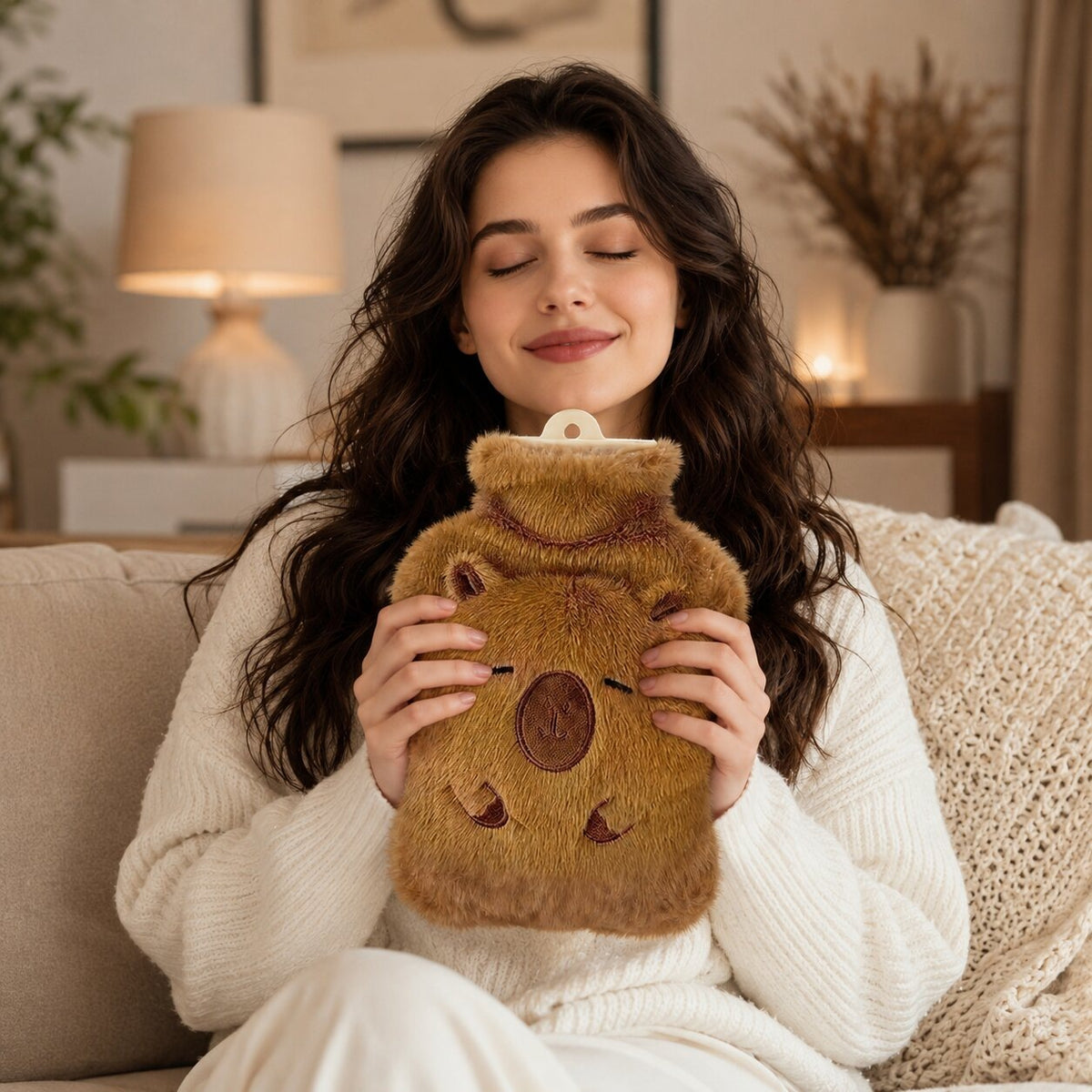 1 litre capybara hot water bottle with a plush cover - view 2