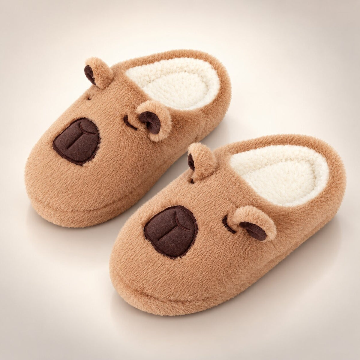 Capybara slippers for women with little ears and a plush lining