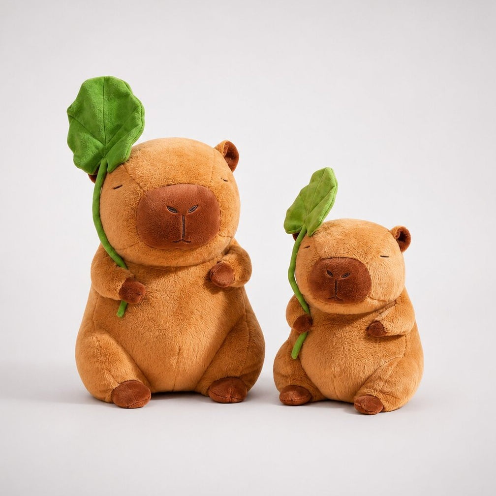 Capybara soft toy with a green leaf on its head - 40 cm