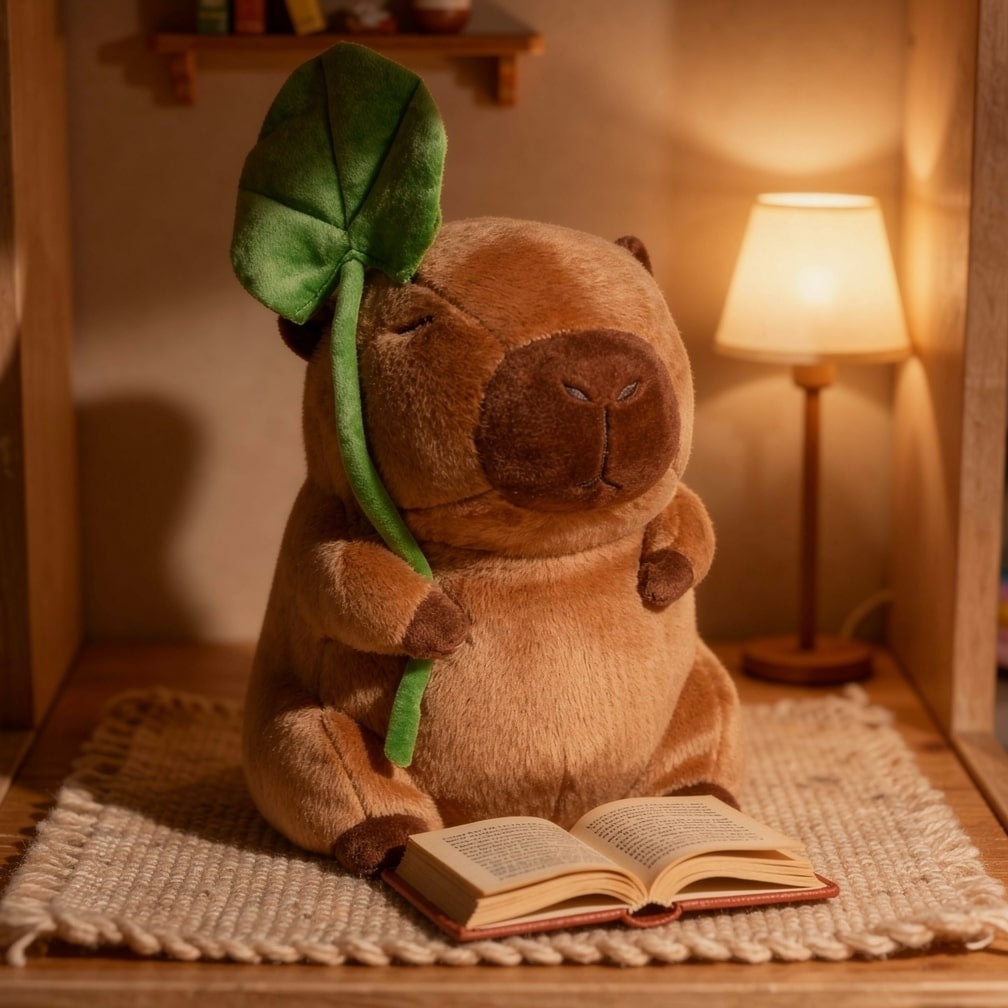 Capybara soft toy with a green leaf on its head - view 5