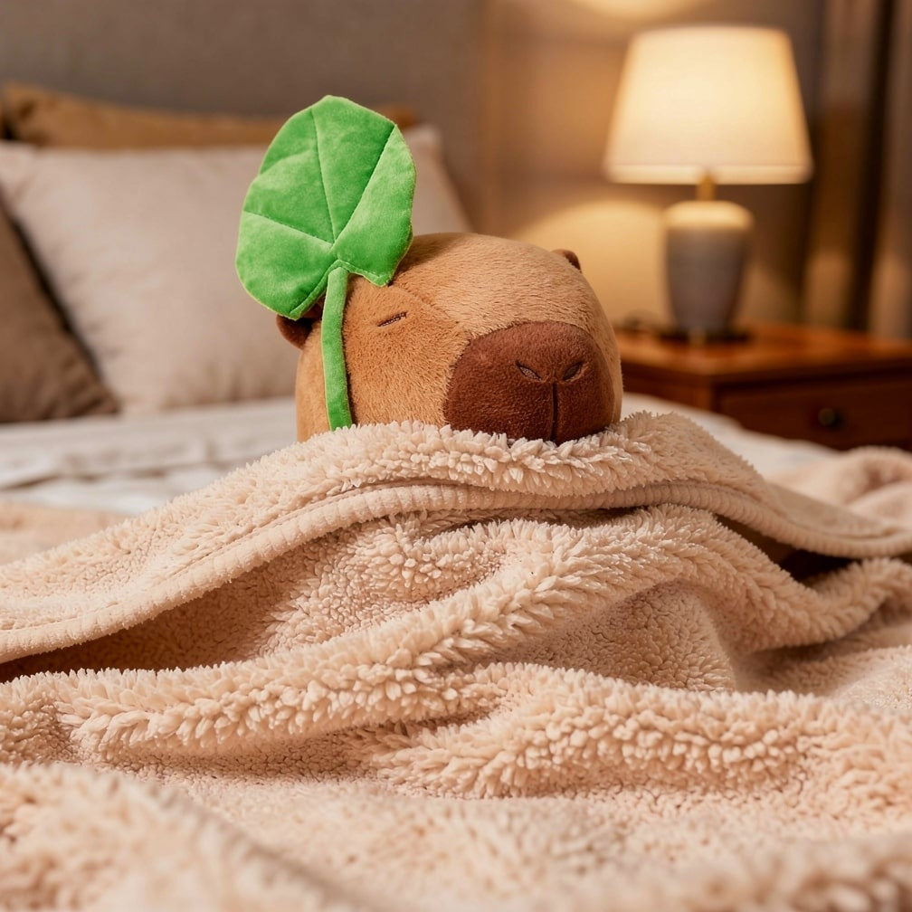 Capybara soft toy with a green leaf on its head - view 6