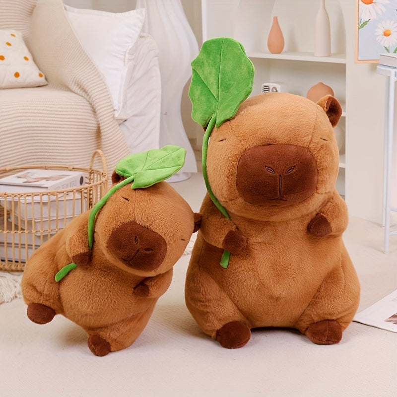 Capybara soft toy with a green leaf on its head - view 7