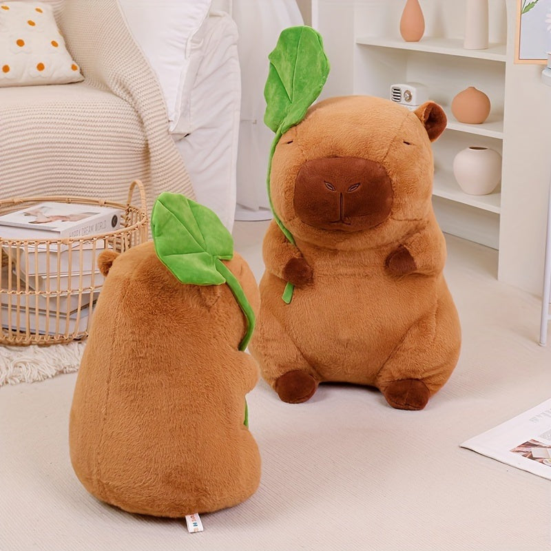 Capybara soft toy with a green leaf on its head - view 8