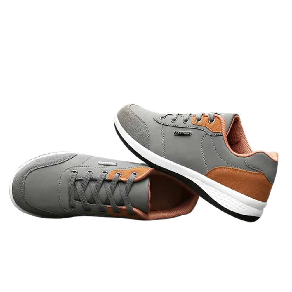 Men's casual lace-up trainers in faux leather with a contrast heel