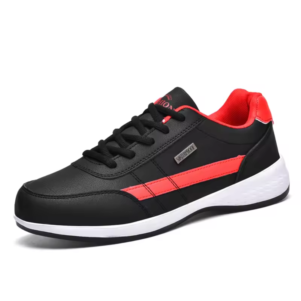 Men's casual lace-up trainers in faux leather with a contrast heel