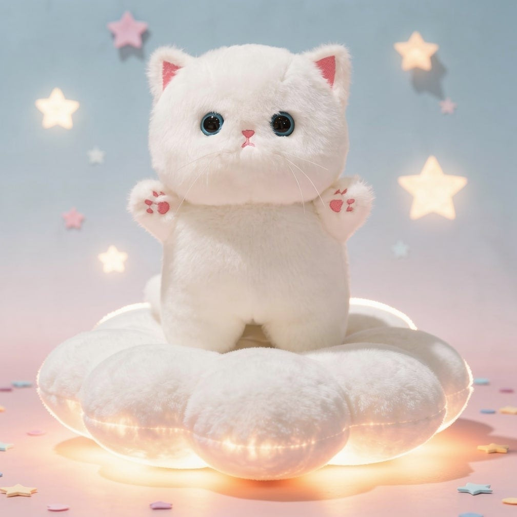 20 cm cat soft toy with big eyes - white