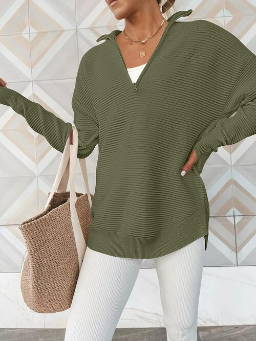 Women's half zip ribbed knit jumper - detail