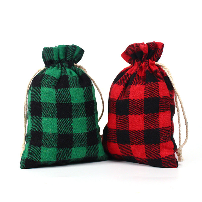 Check fabric Christmas gift bags with a natural drawstring