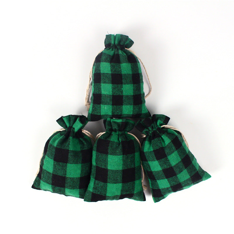 Check fabric Christmas gift bags with a natural drawstring