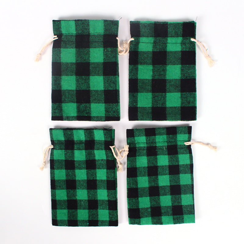 Check fabric Christmas gift bags with a natural drawstring