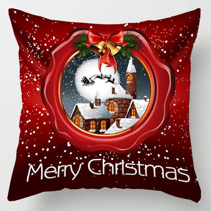 Christmas cushion cover, 45 x 45 cm, with a festive print - christmas village in red frame