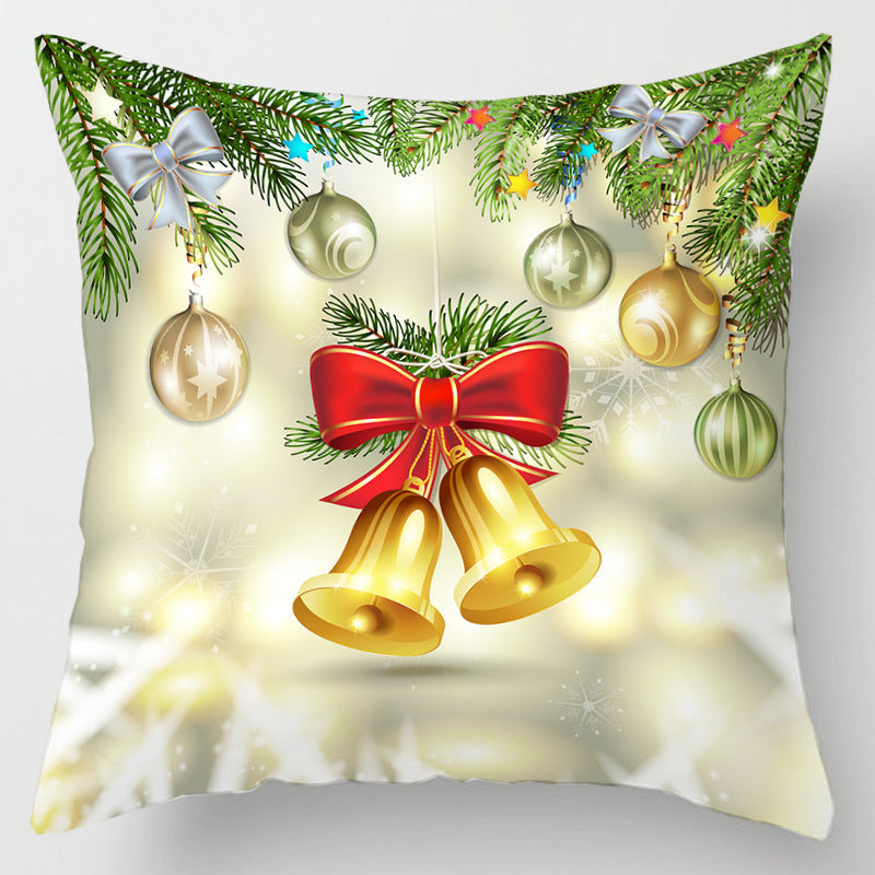 Christmas cushion cover, 45 x 45 cm, with a festive print - gold bells with red bow