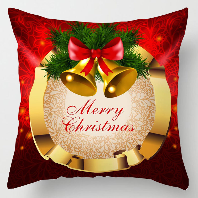 Christmas cushion cover, 45 x 45 cm, with a festive print - bells in gold wreath