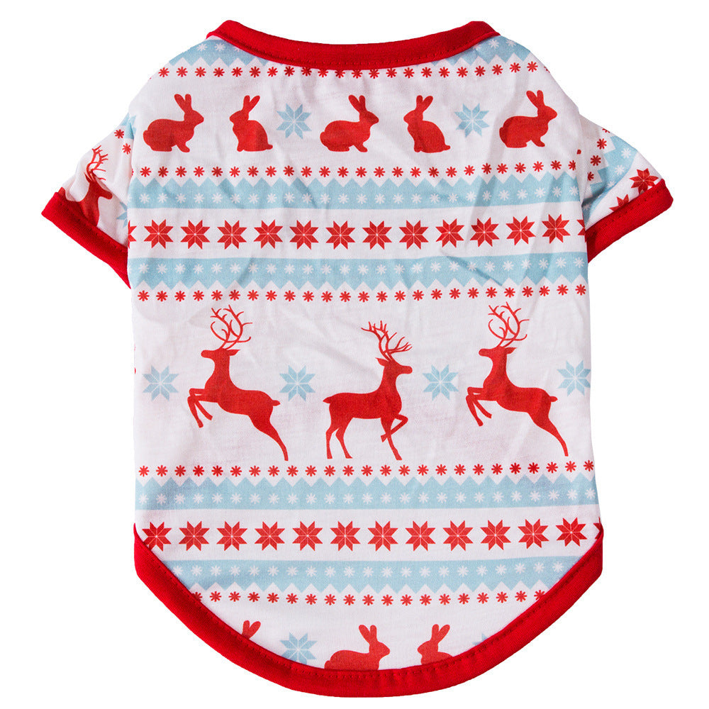 Christmas T-shirt for dogs with short sleeves and an all-over festive print - white with red reindeer
