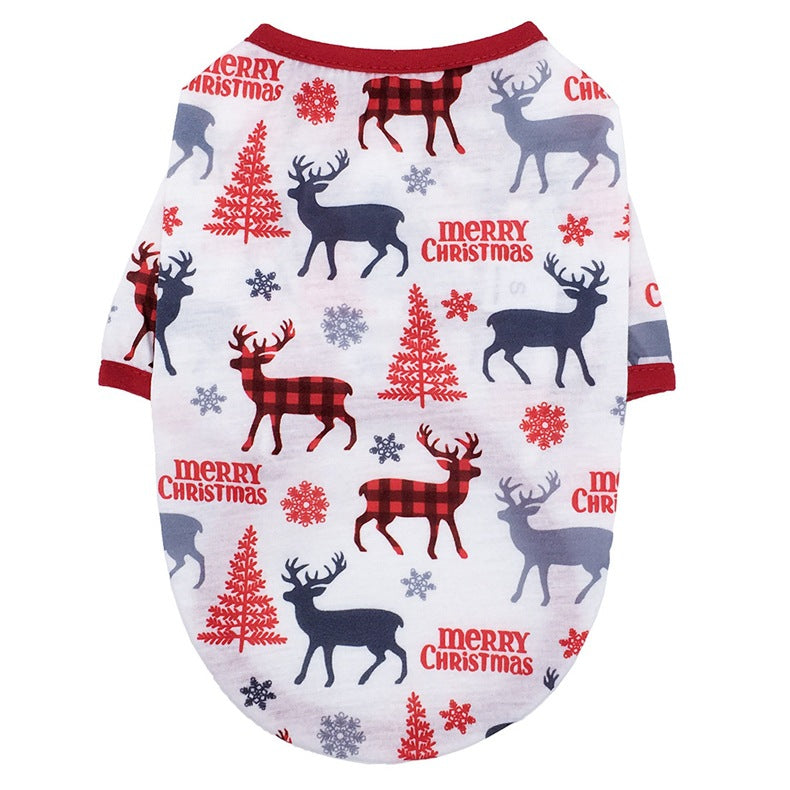 Christmas T-shirt for dogs with short sleeves and an all-over festive print - white check reindeer