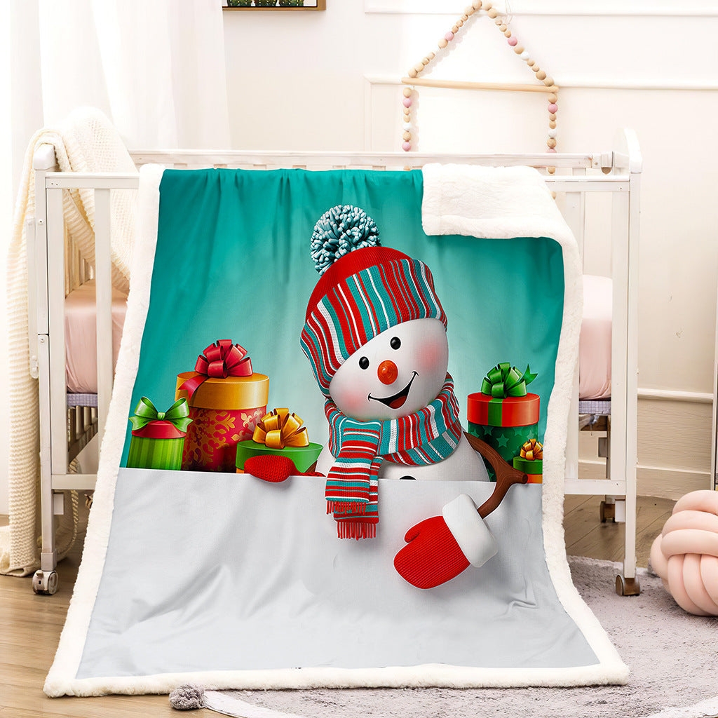 Christmas fleece throw blanket with a printed front and white teddy reverse
