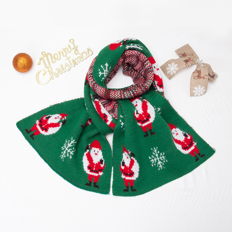 Knitted Christmas scarf with stockings or Father Christmas and snowflakes