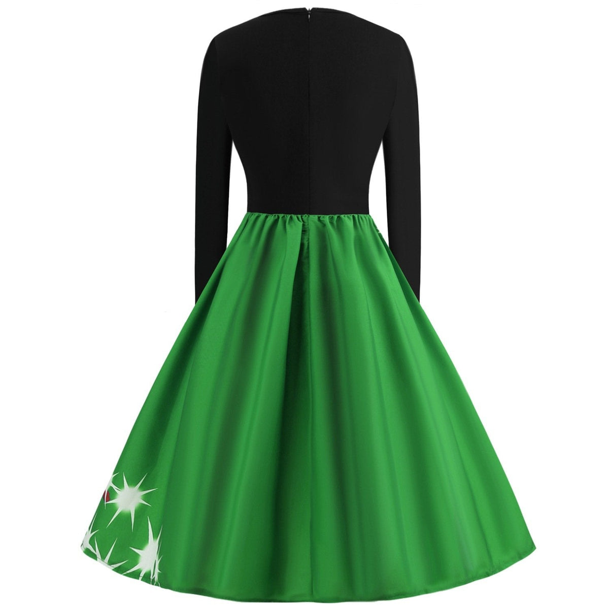 Women's Christmas swing dress with black bodice and Father Christmas sleigh print