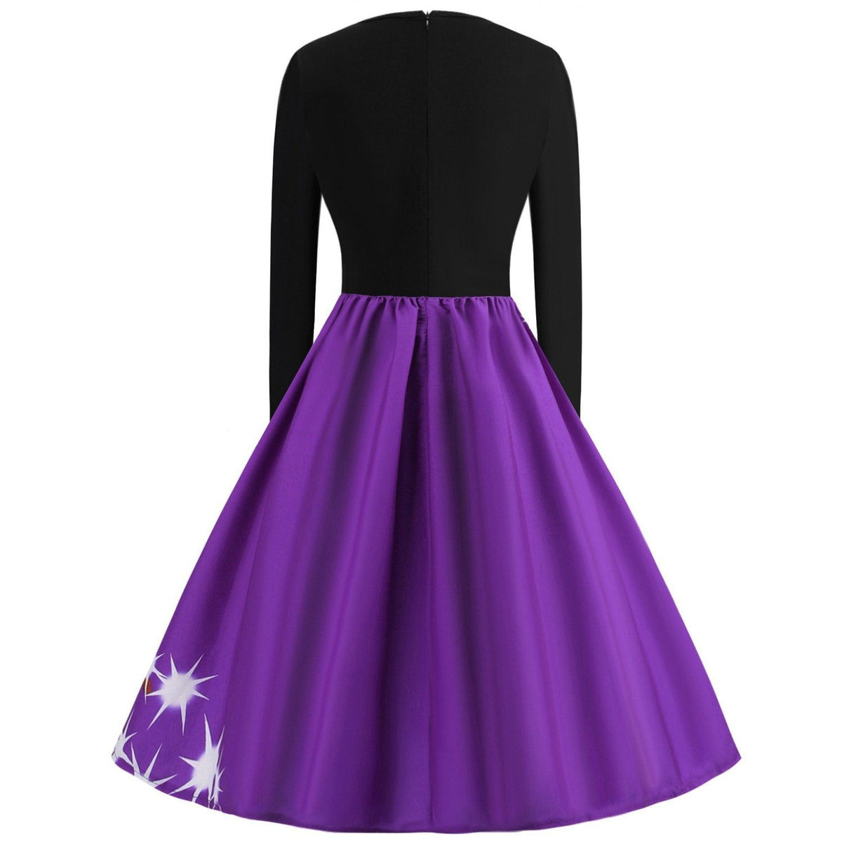 Women's Christmas swing dress with black bodice and Father Christmas sleigh print