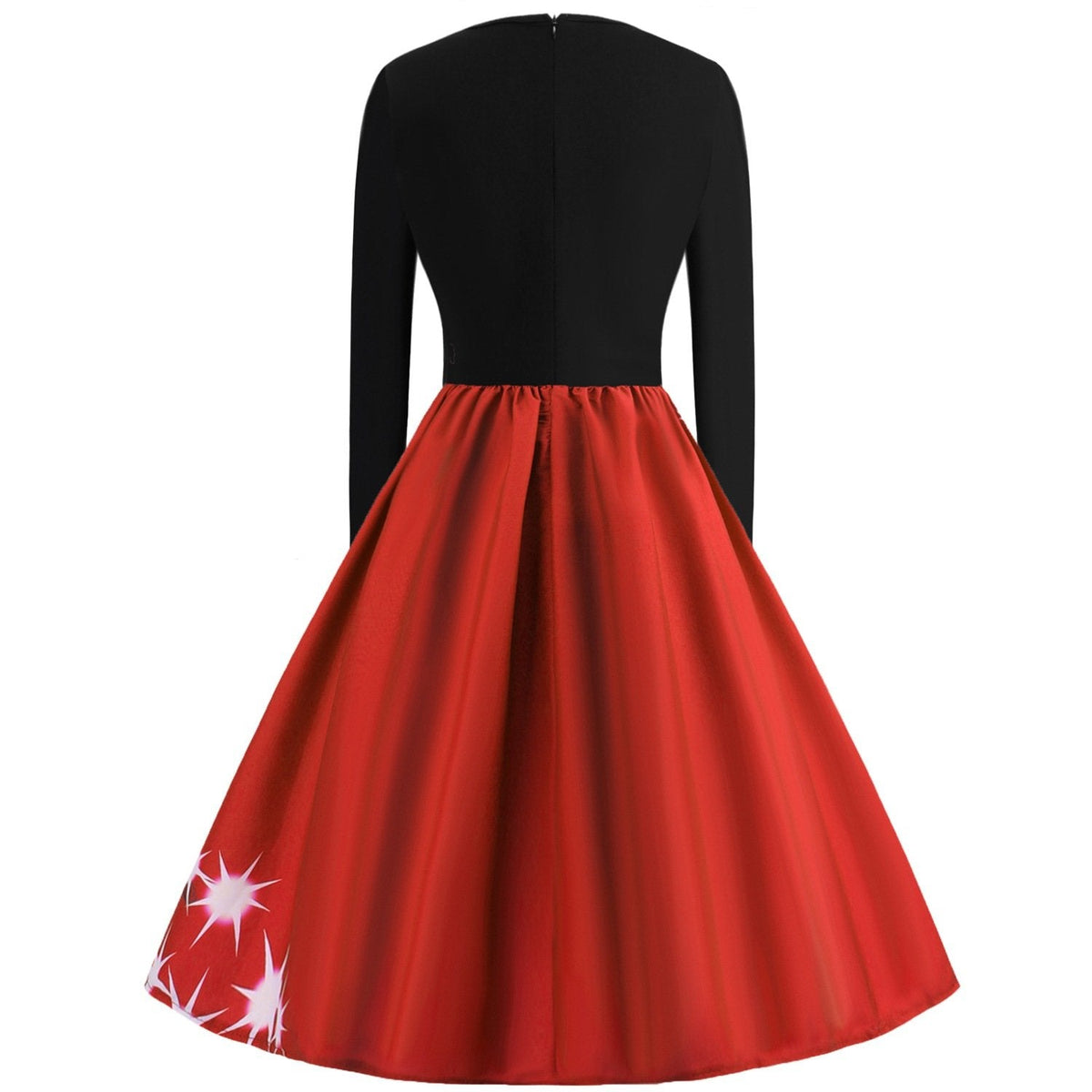 Women's Christmas swing dress with black bodice and Father Christmas sleigh print