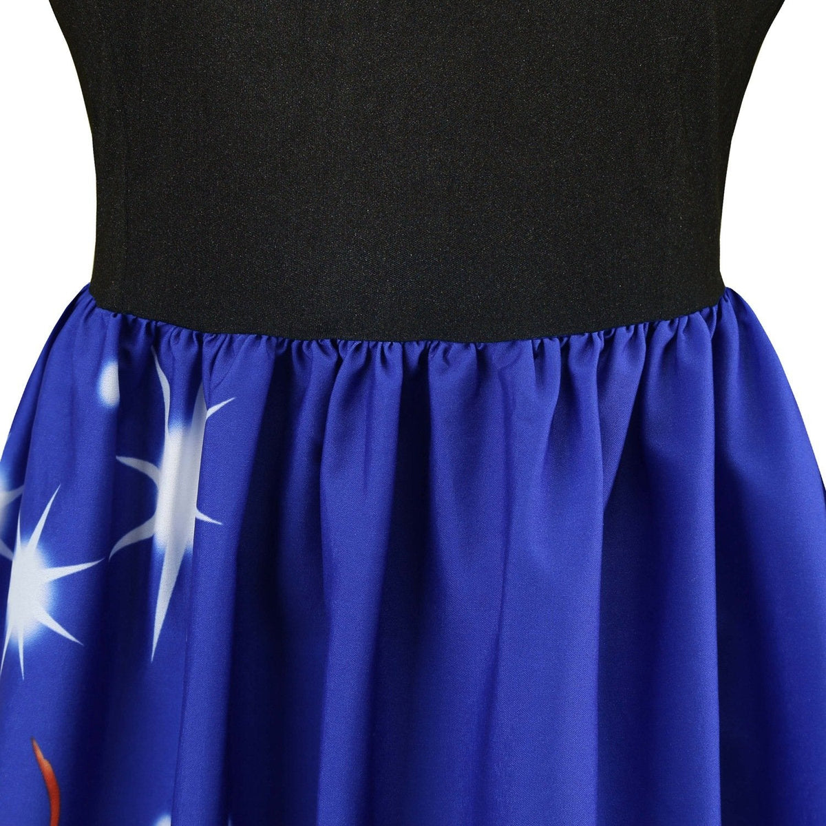 Women's Christmas swing dress with black bodice and Father Christmas sleigh print
