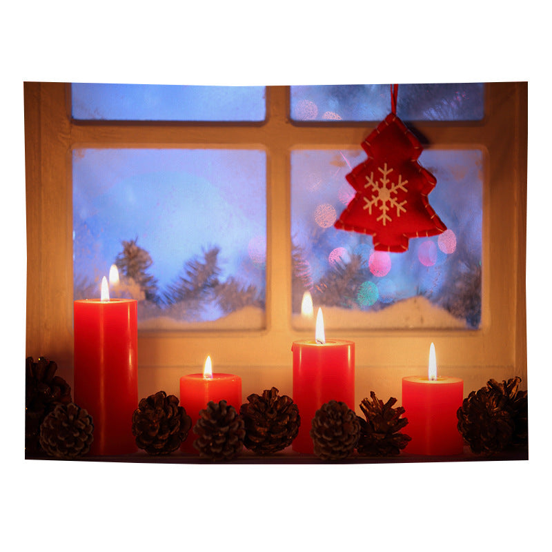 Christmas wall tapestry with a festive scene hanging on the wall - candles by the window