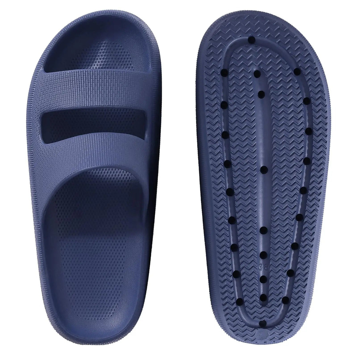 Cloud sliders with two wide straps and a thick rounded sole - view 2